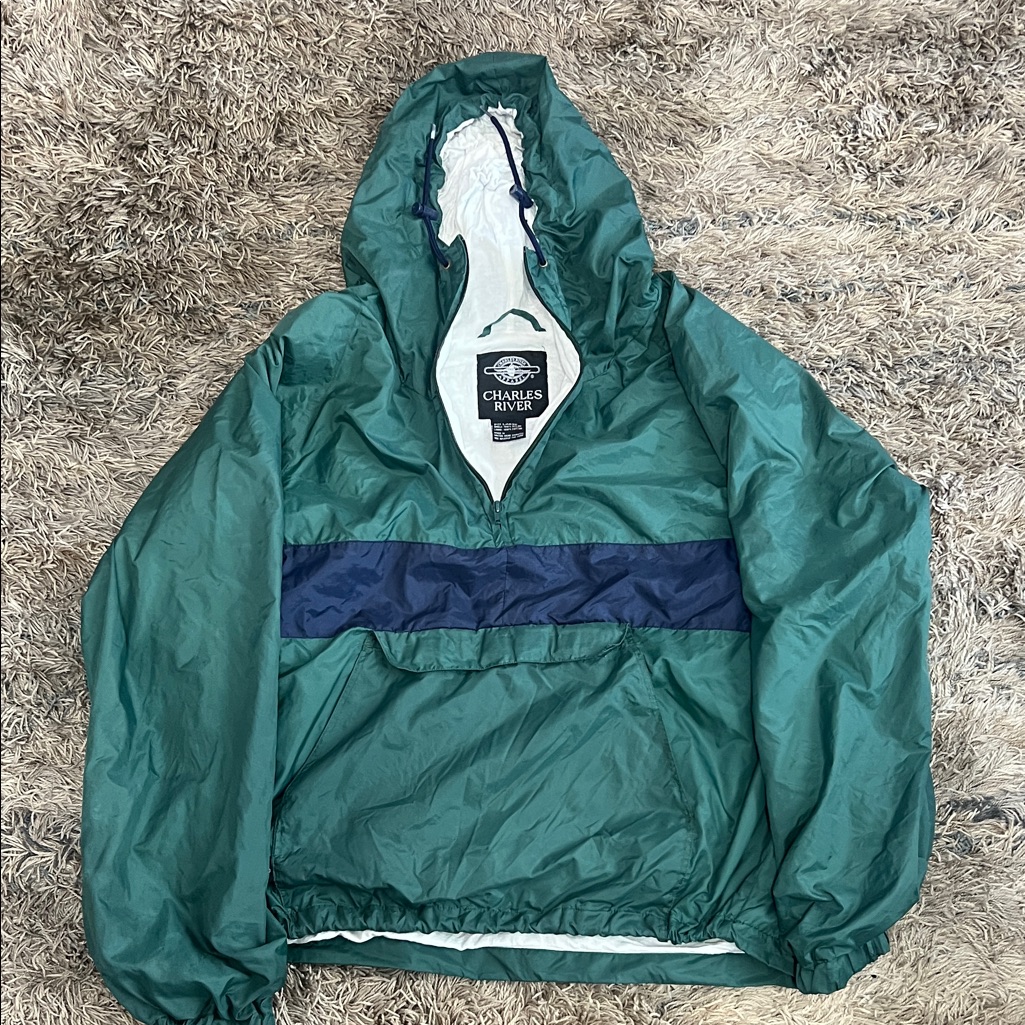 Charles River: Green Pullover Anorak With White Lining
